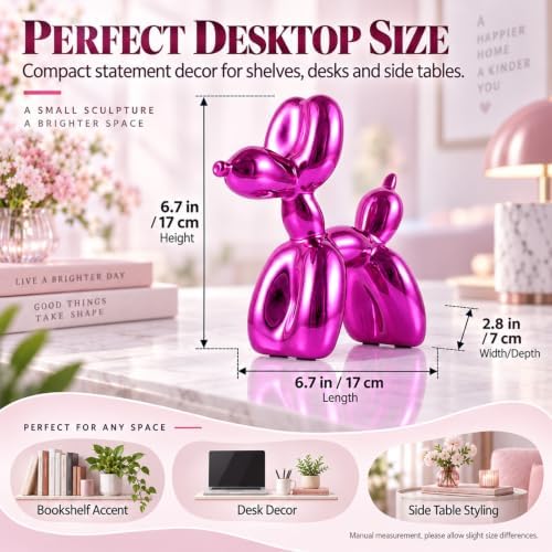 Glossy Balloon Dog Statue Home Decor Modern Art Funky Statues for Coffee Table and Kitchen Figurines Living Room Decor Trendy Color Scheme Room Decor Aesthetic (6.6*6.6*2.8inch, Rose red) - Image 3