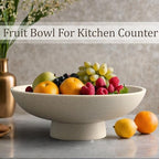 LIN CHUAN Modern Resin Pedestal Bowl – Large Fruit Bowl for Kitchen Counter, Catch All Bowl for Entryway Table, Stylish Key Bowl & Dining Centerpiece, Beige - Image 4