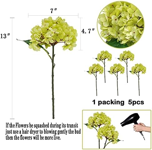 6Pcs 13" Light Green Silk Hydrangea Artificial Flowers - Image 2