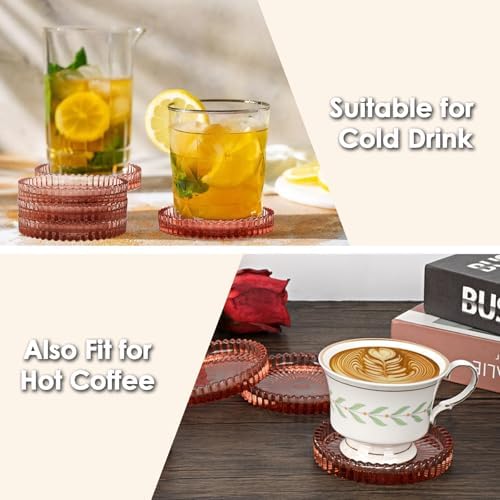 Modern Clear Coaster Set of 5- Glass Coasters for Drinks, Clear Red - Image 5