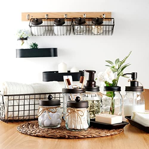SheeChung Mason Jar Bathroom Accessories Set,6Pcs Rustic Bathroom Set,Brown - Image 3