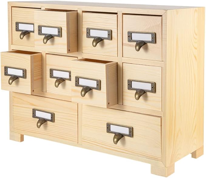 Apothecary Cabinet with 10 Drawers & Labels Rustic Library Card Catalog Cabinet by PACKGILO
