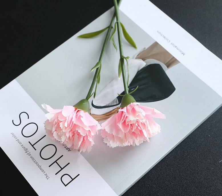 Rikyo 10pcs Pink Fake Carnation Flowers Stem, Realistic Silk Petals - Image 4