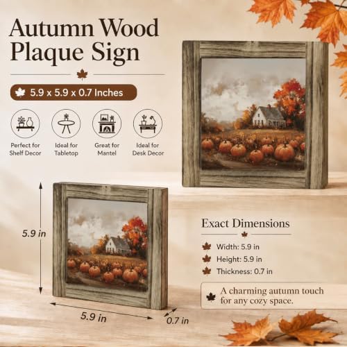 Autumn Home Decor Wood Plaque Sign, Pumpkin Farmhouse Art for Desk 02 - Image 2