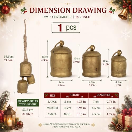 Rowfad Christmas Bells for Decoration, Hanging Gold Cow Bells with Rope - Image 3