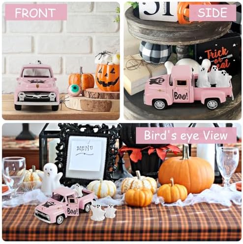 Pink Halloween Truck Decor, Ghost Pickup for Farmhouse Tabletop Decor - Image 6