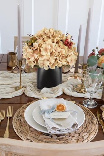 Briful Hydrangea Artificial Flowers in Ceramic Black Vase, Beige Silk Hydrangea Centerpieces for Tables, Realistic Dining Table Vase with Flowers for Farmhouse Home Decor Indoor - Image 4