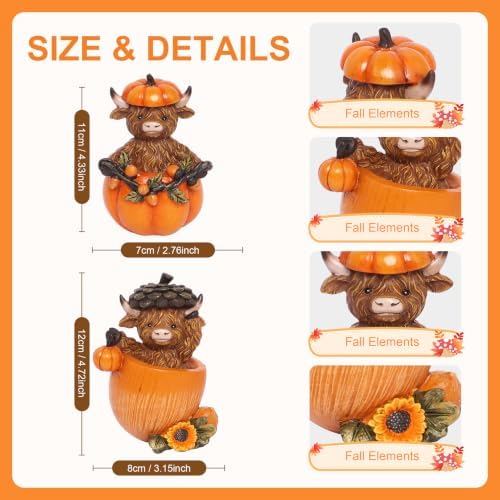 Fall Decorations for Home, Highland Cow Pumpkins Statues Cute Figurines - Image 2