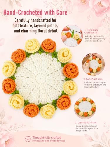 Crochet Flower Bouquet Coasters, Cotton Rose Gifts for Home Decor 1Pc - Image 4