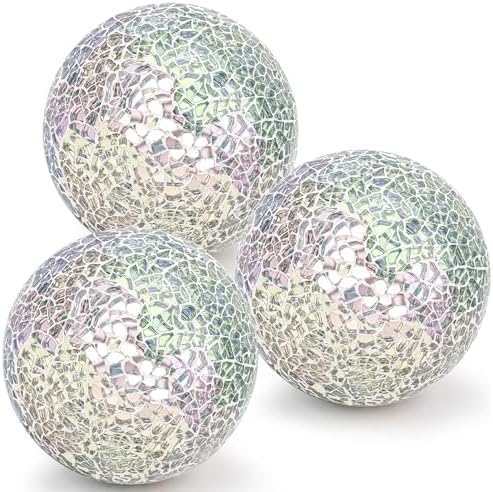 3 Pcs Decorative Balls for Bowls,3.15" Silver Mosaic Glass Ball by Kepfire
