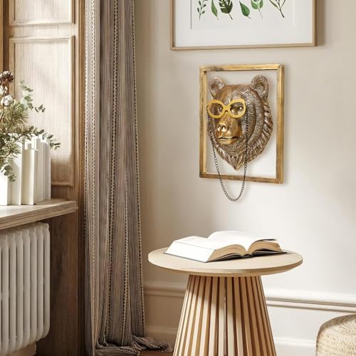 Newinhome Animal Heads Wall Decor (Includes Metal Frame) Resin Animals Sculptures Head Wall Hanging Decoration Gold vintage Wall Sculpture for Living Room Bedroom Office(Bear) - Image 6