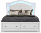 First of a Kind Shiney Contemporary 5 Piece Queen Bedroom Set High Gloss White - Image 4
