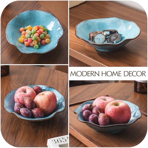 8" Fruit Bowl for Kitchen Counter Decor,Lotus Leaf Shape Ceramic Decorative Bowl,Key Bowl for Entryway Table Modern Home Decor - Image 3