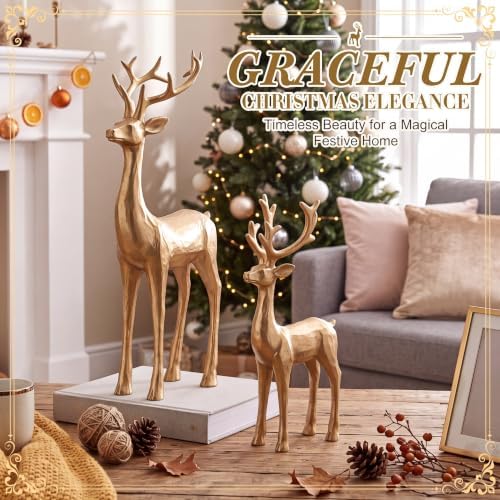 Thyle 2 Pcs Christmas Reindeer Figurines Decor, 9"x 6" Resin Standing Deer - Image 5