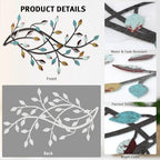 Meltset Metal Tree Leaf Wall Decor, Vine Olive Leaf Branch Wall Art, Wrought Iron Scroll Artwork, Decorative Wall Sculptures Above The Bed, Living Room, Hallway, Indoor and Outdoor（S/Farmhouse） - Image 4