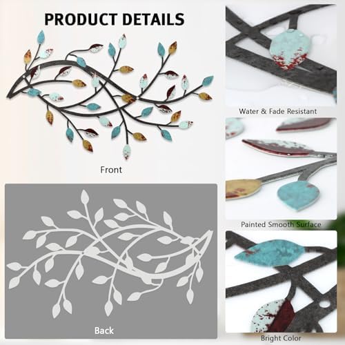 Meltset Metal Tree Leaf Wall Decor, Vine Olive Leaf Branch Wall Art, Wrought Iron Scroll Artwork, Decorative Wall Sculptures Above The Bed, Living Room, Hallway, Indoor and Outdoor（S/Farmhouse） - Image 4