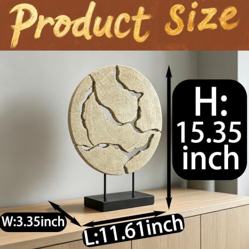 15.75" Modern Abstract Decorative Sculpture, Dining Living Room Desk Decor,Geometric Home Decor Statues,Shelf Top Decor Aesthetics, Wood Grain White - Image 3