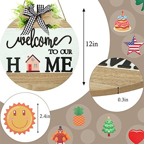 Interchangeable Welcome Sign for Front Door with 4 Seasonal Wreaths and 14 Changeable Icons, Farmhouse Front Porch Décor, Front Door Decoration, Seasonal Rustic Wooden Wall Sign home décor (7wood) - Image 4