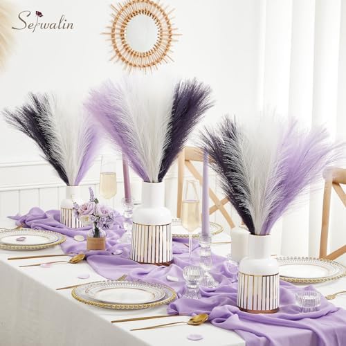 Serwalin 60PCS 17.7" Purple Pampas Grass Decor for Vase Filler Home Decor - Image 2