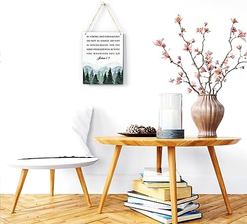 BELLOWDEER Inspirational Decor Be Strong and Courageous Joshua 1:9 Scripture Wooden Hanging Sign Christian Gift for Baby Kids Girl Boy Nursery Teen Room Bible Verse Wall Art 8 x 10 Inches - Image 2