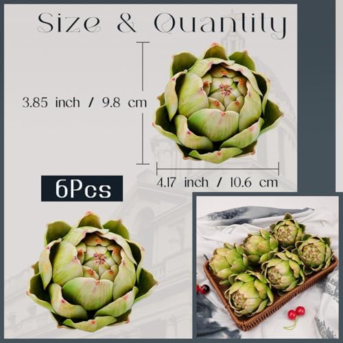 6Pcs Large Faux Artichokes, Bowl Filler Decor for Home,Green - Image 2