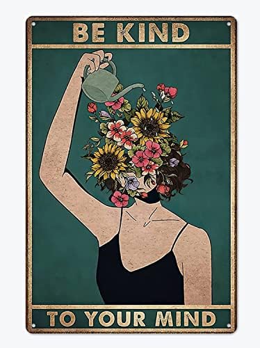 Fmcmly Be Kind to Your Mind Vintage Tin Signs Hippie Boho Wall Art Encouragement Gifts for Women Home Office Bedroom Living Room Cafes Wall Decor 8x12 Inch by FmcmlyFunnyMetalTinSignsVintageStyleWallDecorationHomeDecorArtPoster