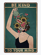 Fmcmly Be Kind to Your Mind Vintage Tin Signs Hippie Boho Wall Art Encouragement Gifts for Women Home Office Bedroom Living Room Cafes Wall Decor 8x12 Inch by FmcmlyFunnyMetalTinSignsVintageStyleWallDecorationHomeDecorArtPoster