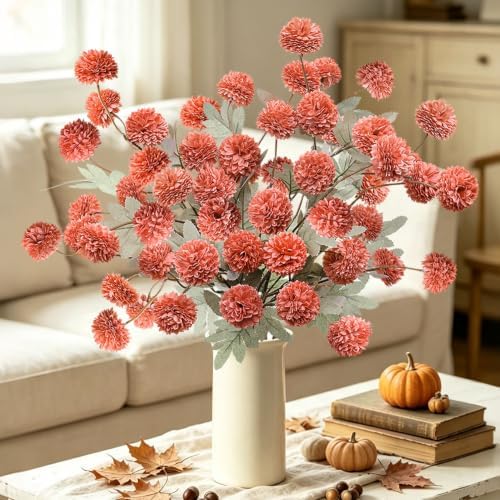 INQCMY 12 Pcs Artificial Mums with Long Stems 20 Inch Faux Flowers for Vase - Image 5