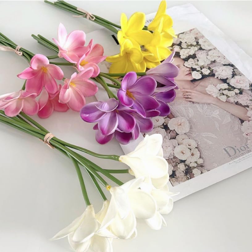 10 pcs Pink&Purple Artificial Plumeria Flowers with Stems,13" Real Touch - Image 4
