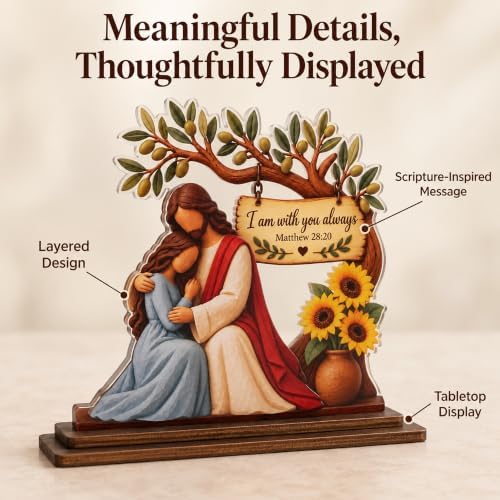 Christian Gifts for Women, Baptism Gifts for Girls, Confirmation Gifts for Girls, Jesus Matthew 28:20 Wood Acrylic Plaque, Inspirational Religious Desk Decor, Bible Verse Shelf Display, Faith Keepsake - Image 2