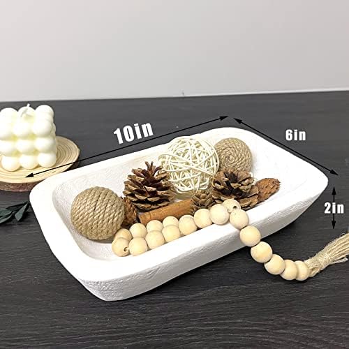 Wooden Dough Bowl Decor, Vintage Wooden Bowl Hand Carved Home Decor for Dining Table Center, Living Room, Kitchen Decor. (10inch white) - Image 2