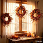6 Pcs Small Fall Hanging Wreaths with Artificial Autumn Foliage Leaves Red Orange Berries Rustic Burlap Ribbon Mini Cabinet Wreath for Home Front Door Window Wall Farmhouse Thanksgiving Harvest Decor - Image 2