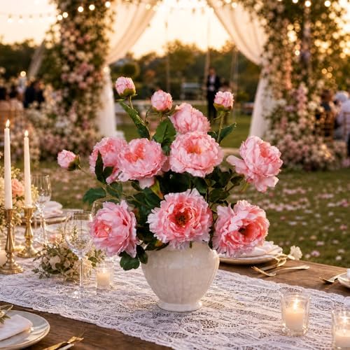 Silk Peony Artificial Flowers, 4PCS, Light Pink 31.5'' Long Sterm by ENALGRE