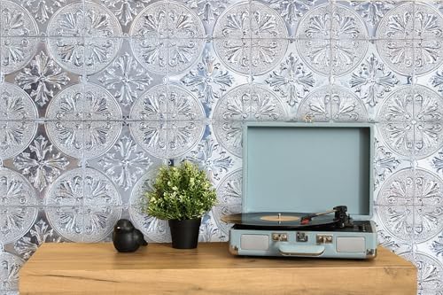 Peel and Stick Metal Backsplash Tiles, Silver Fleur, 10-Pack - Image 5