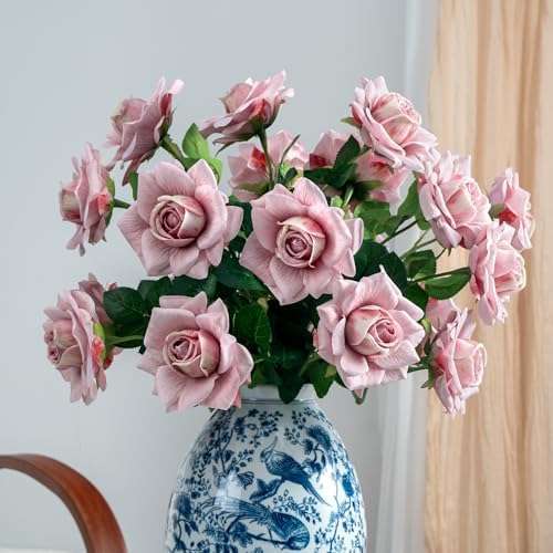 Artificial Flowers Artificial Roses Fake Roses 23.2In 20PCS Long Stem Artificial Flowers for Tall Vase Silk Rose Suitable for Indoor Wedding Party Decor Valentine's Day DIY Bouquet Spring,Pink by ENALGRE