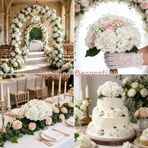 Kimura's Cabin 6pcs White Hydrangea Artificial Flowers Silk Fake Flowers - Image 5