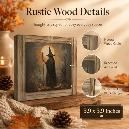 Moonlit Witch Wood Plaque Sign, Gothic Halloween Mantel Art Decor 31 - Image 3