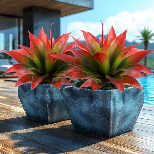 Artificial Agave 22" Faux Agave Fake Greenery Outdoor Artificial Plant Fake Plant for Indoor Home Decoration Plastic Plant Outdoor Decor Front Porch Decor Simulation Plants (Red 2Pcs) No Vase by ENALGRE