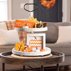 Mustry Rustic Wooden 2-Tier Tray Stand for Farmhouse Kitchen & Home Decor - Image 2