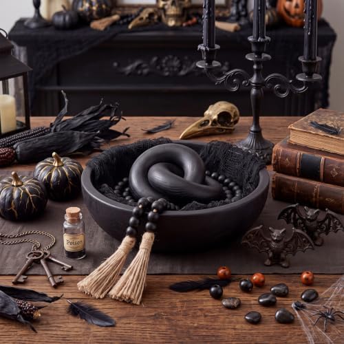 Novabright Farmhouse Wooden Bowl Set with Chain Beads, Black - Image 6