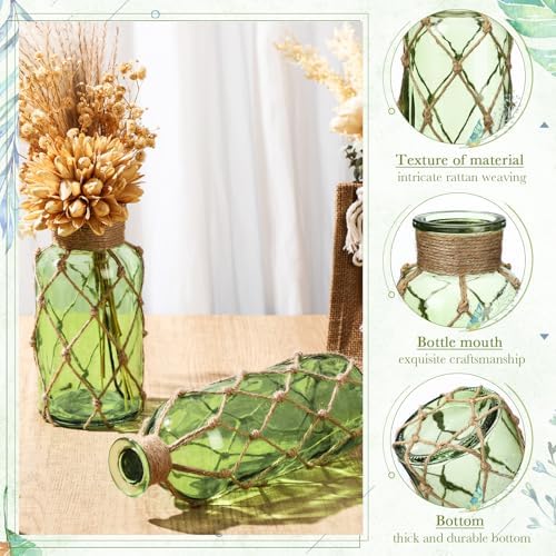 Chuangdi Set of 2 Coastal Glass Flower Vase with Boho Rope, Green - Image 6