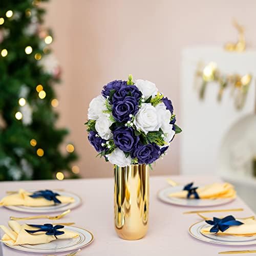BLOSMON Navy Blue Rose Flowers: 2 Pcs Fake Floral Balls Centerpiece for Wedding Table Centerpieces - Artificial Silk Kissing Bouquet Flower Arrangement for Home Party Event Decor - Image 3