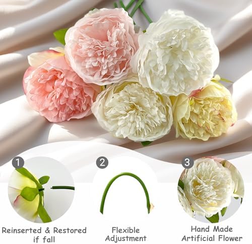 2 Bouquet 10Heads Artificial Fake Peony Flowers Silk Faux Flower for Home Office Party Wedding Decorations - Image 2
