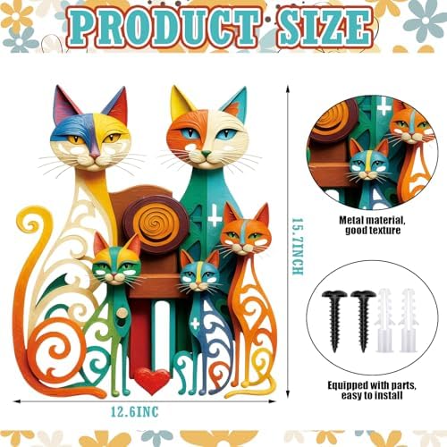 Wesiti Metal Cat Wall Art Decor Colorful Sculptural Mid Century 12.6x15.7 - Image 2
