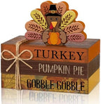 4 Pcs Fall Thanksgiving Tiered Tray Decor Wooden Turkey Book Sign by Anglechic