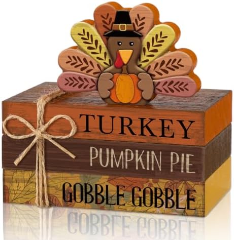 4 Pcs Fall Thanksgiving Tiered Tray Decor Wooden Turkey Book Sign by Anglechic