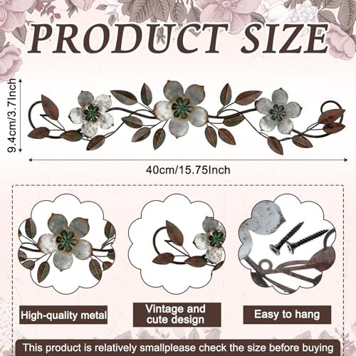 Wesiti Metal Flower Wall Art Decor Vintage Wrought Scroll, Silver Gray - Image 2