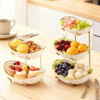 jessie 2 Tier Ceramic Fruit Bowl for Kitchen Counter with Metal Rack, Fruit Basket with Stand, Porcelain Bowls for Vegetable Bread Candy Snack Nuts Dessert Cake Tray (Gold 2 layer) - Image 7