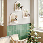 Rattan Wall Shelf Set of 3, 7''White Rattan Shelves with Wicker Decor, Boho Decor Small Floating Shelves for Wall, Arched Shelf for Plant Figurines Display,Mini Shelves for Knick Knack Storage - Image 5