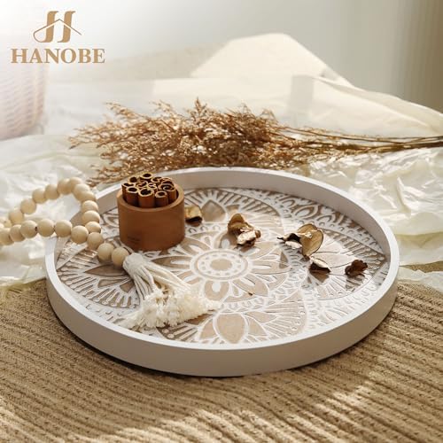 Hanobe Round Boho Decorative Tray for Coffee Table, Mandala Pattern Finish - Image 4